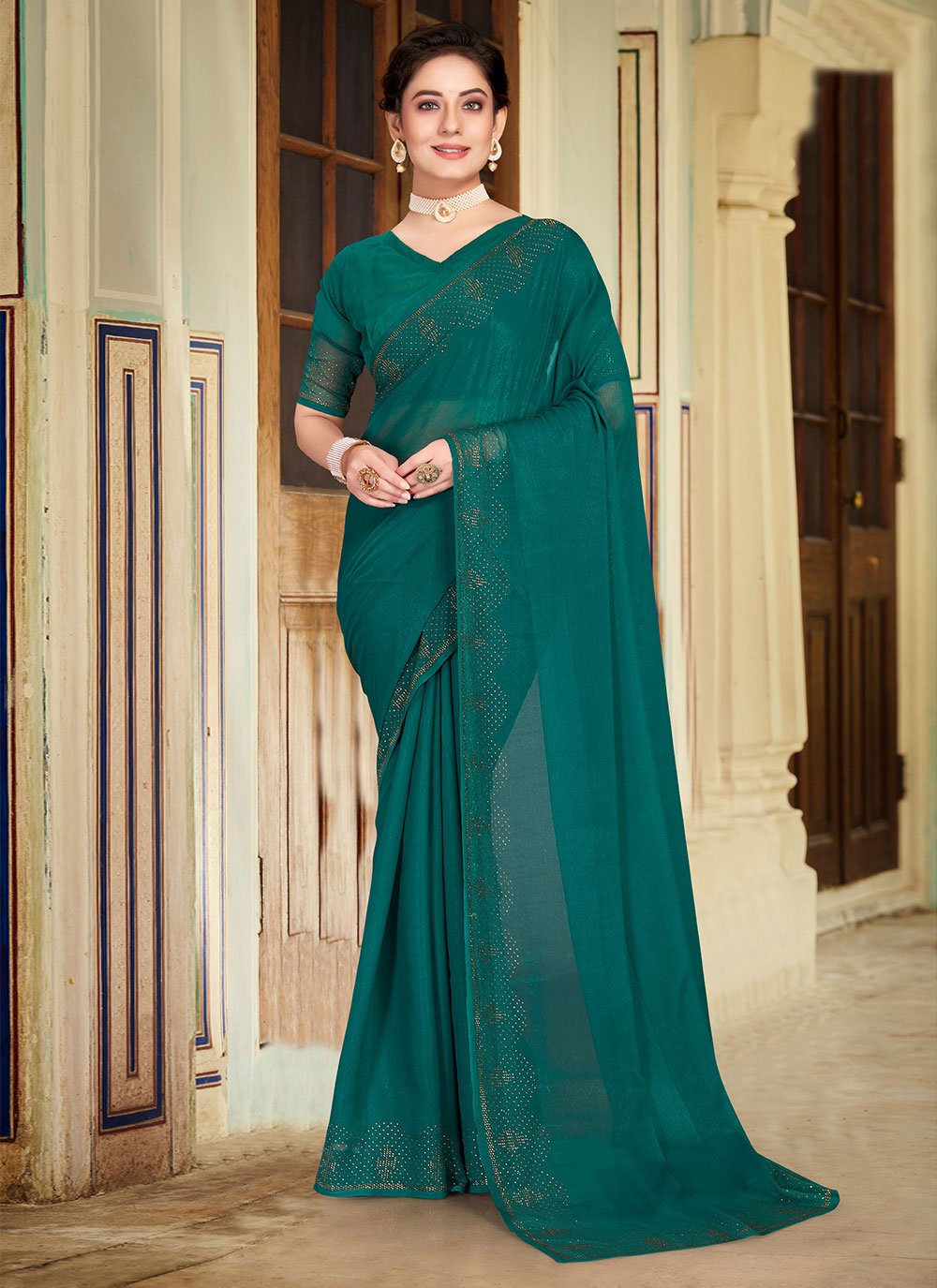 Classic Chiffon Rama Stone Saree