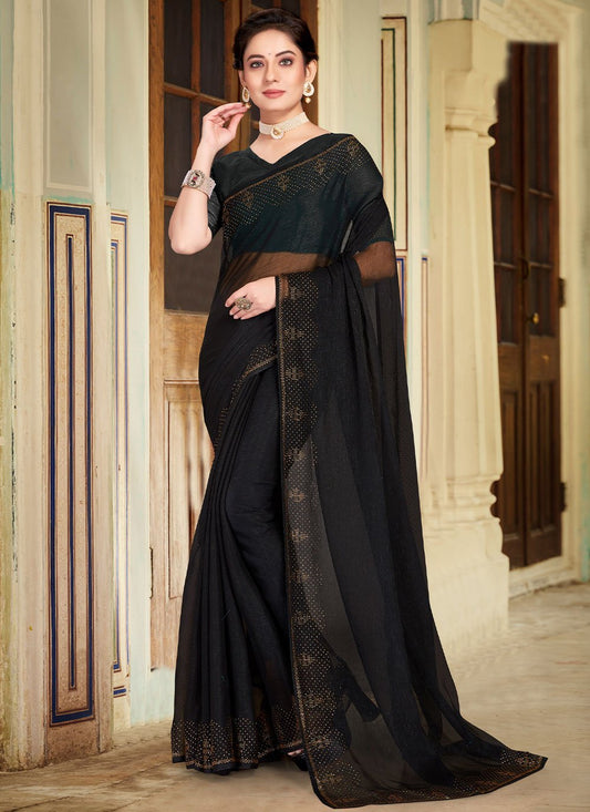 Trendy Saree Chiffon Black Stone Saree