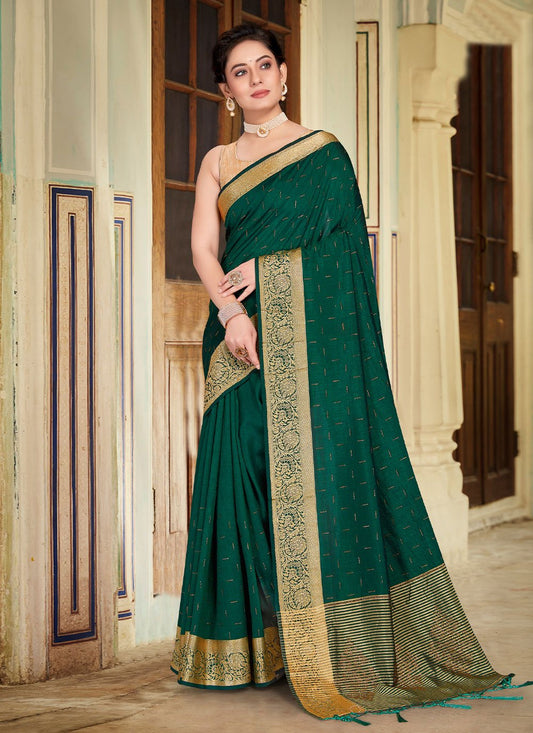 Classic Art Banarasi Silk Green Patch Border Saree