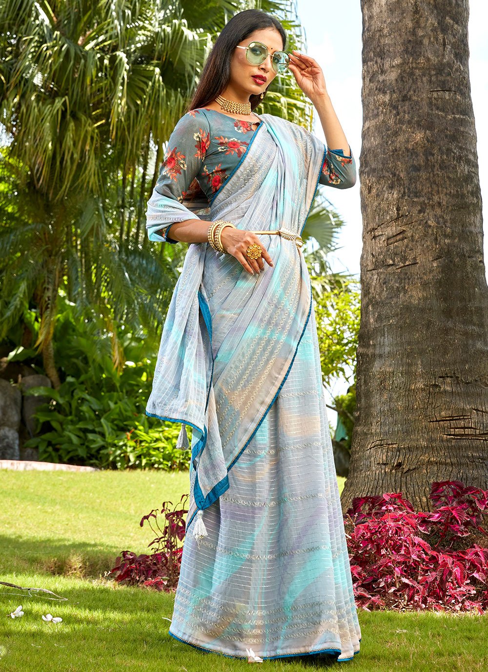 Classic Chiffon Blue Swarovski Saree