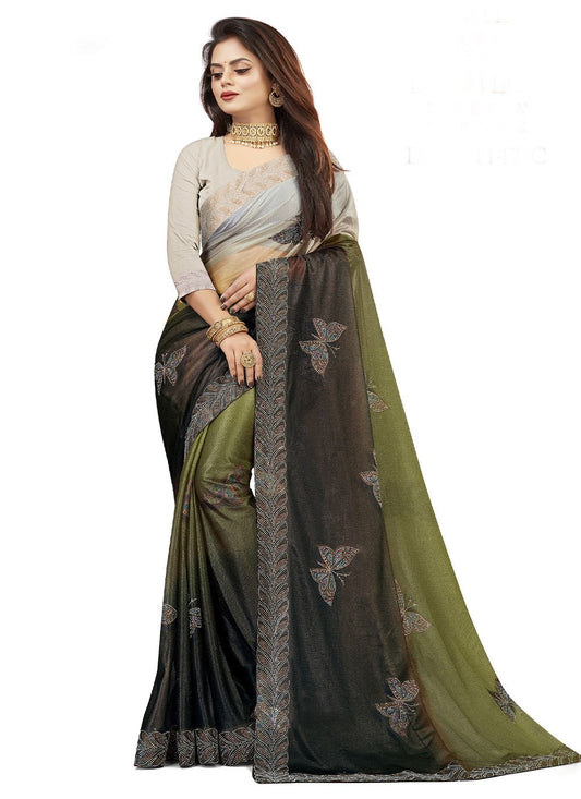 Trendy Saree Lycra Green Digital Print Saree