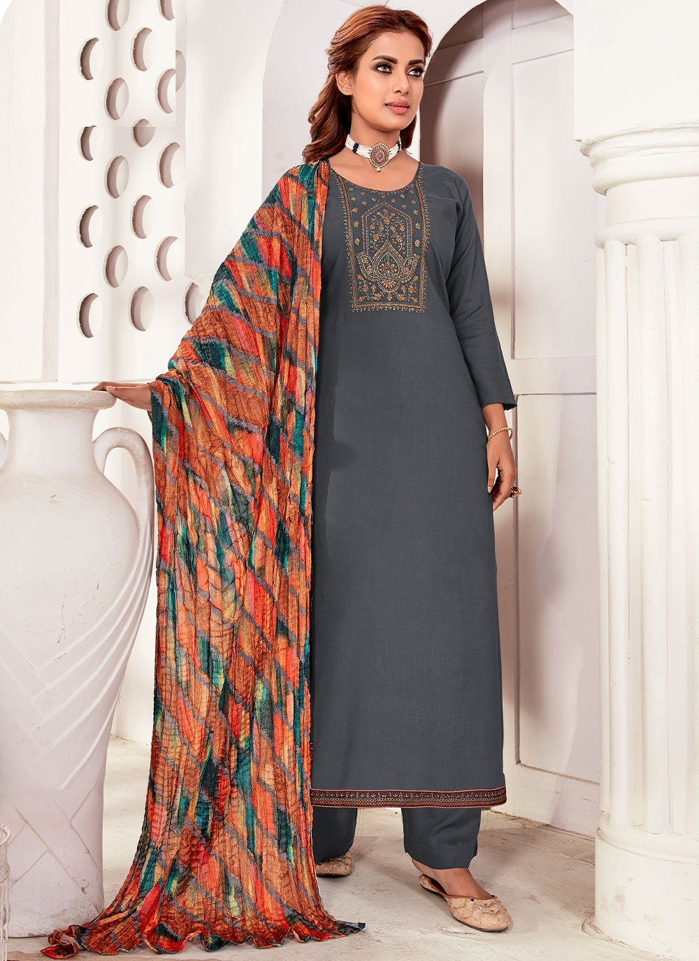 Salwar Suit Rayon Grey Diamond Salwar Kameez