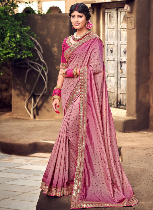 Trendy Saree Silk Hot Pink Digital Print Saree