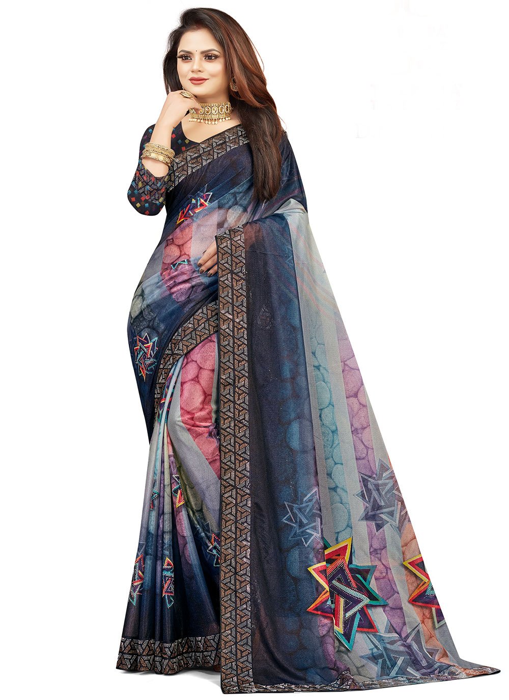 Classic Lycra Multi Colour Digital Print Saree