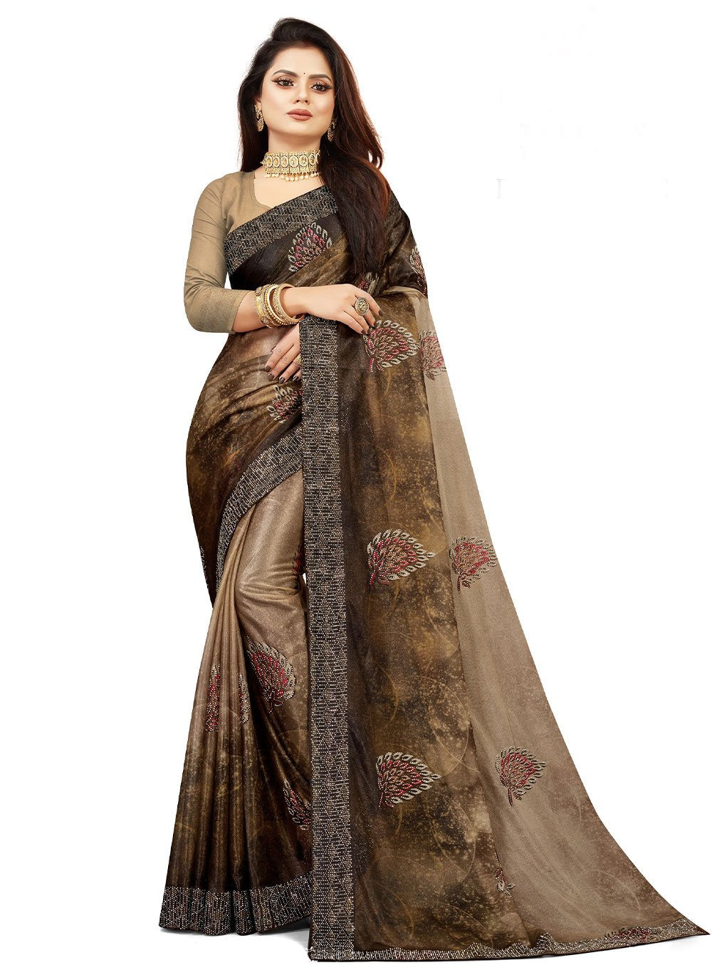 Contemporary Lycra Multi Colour Digital Print Saree