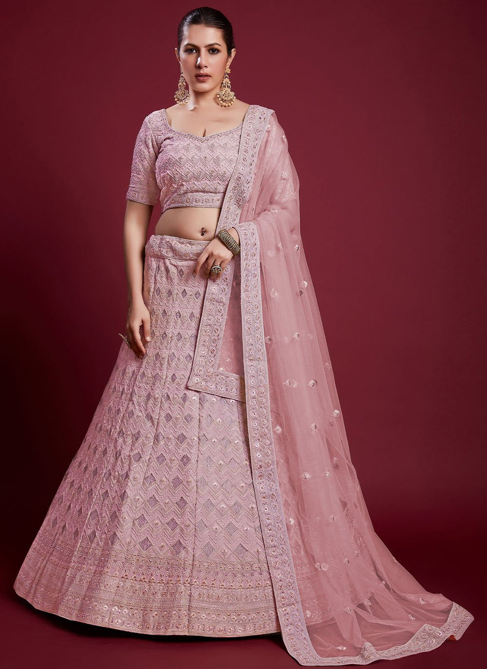 Lehenga Choli Georgette Pink Gota Work Lehenga Choli