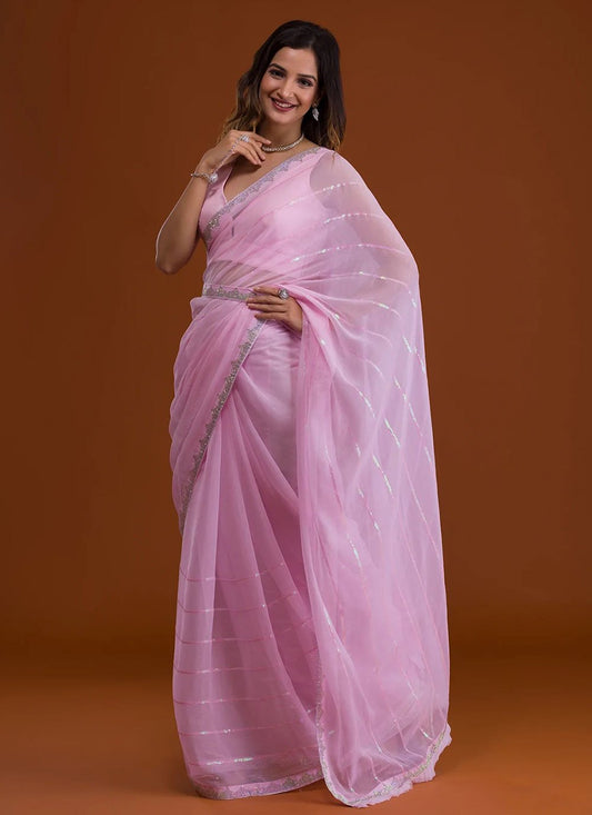 Trendy Saree Georgette Pink Diamond Saree