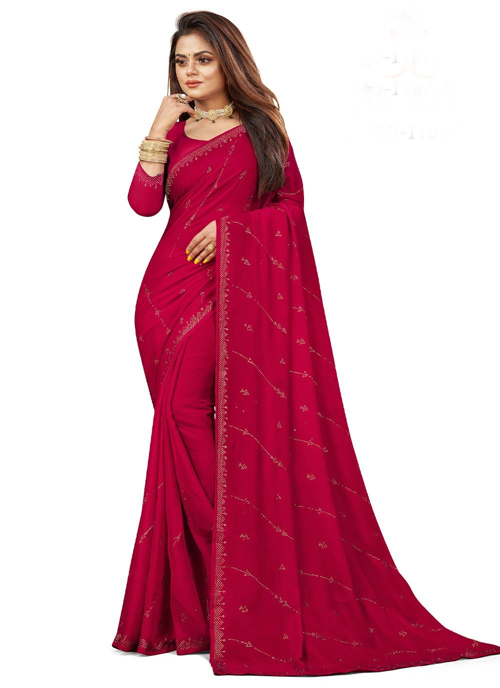 Classic Satin Hot Pink Swarovski Saree