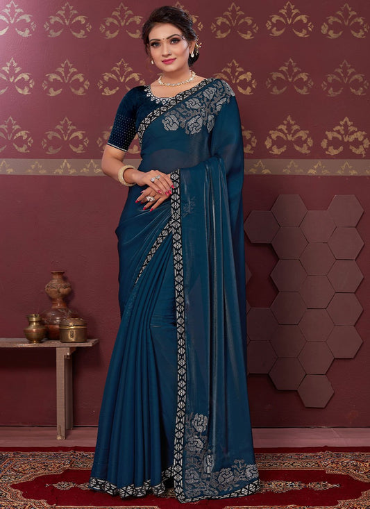 Trendy Saree Satin Teal Swarovski Saree