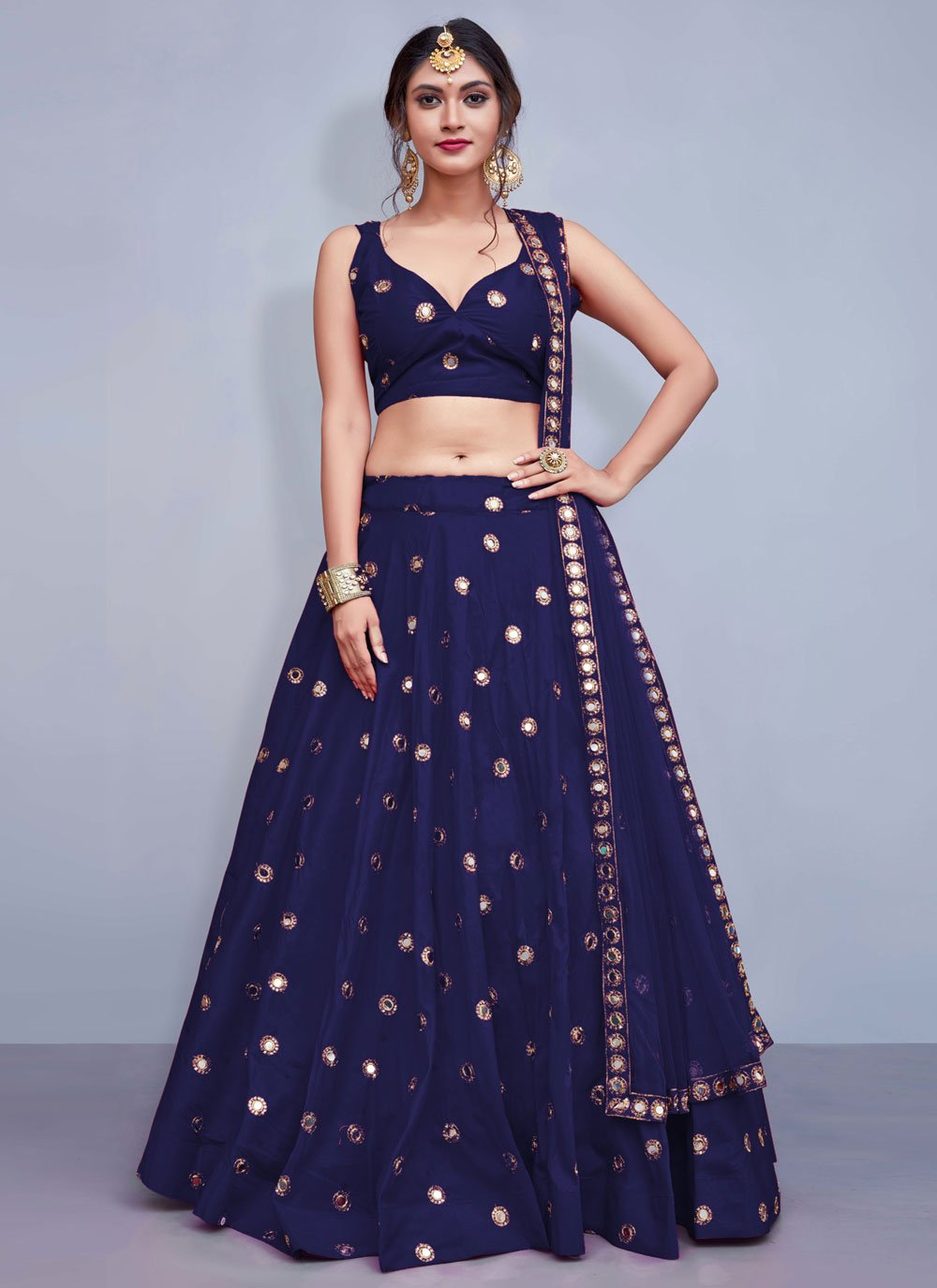 Lehenga Choli Tafeta Silk Blue Embroidered Lehenga Choli