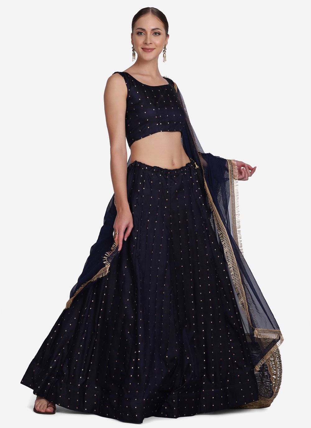 Lehenga Choli Tafeta Silk Blue Foil Print Lehenga Choli