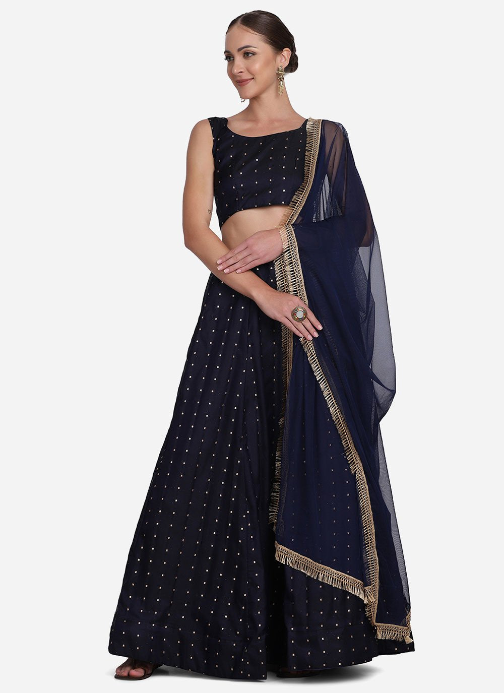 Lehenga Choli Tafeta Silk Blue Foil Print Lehenga Choli