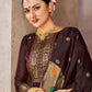 Trendy Suit Tafeta Silk Brown Jacquard Work Salwar Kameez