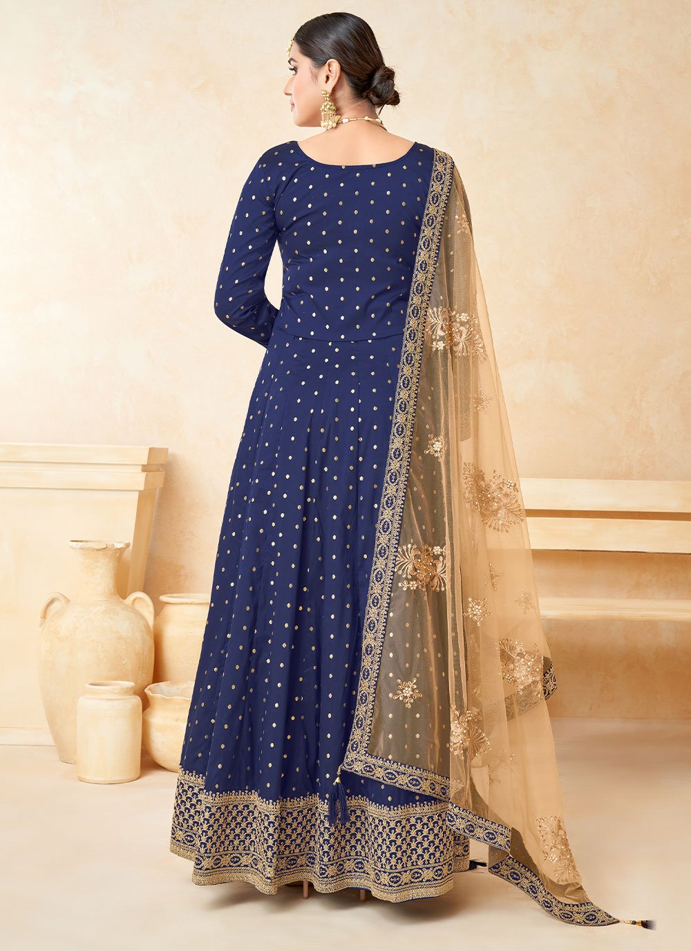 Salwar Suit Tafeta Silk Blue Embroidered Salwar Kameez