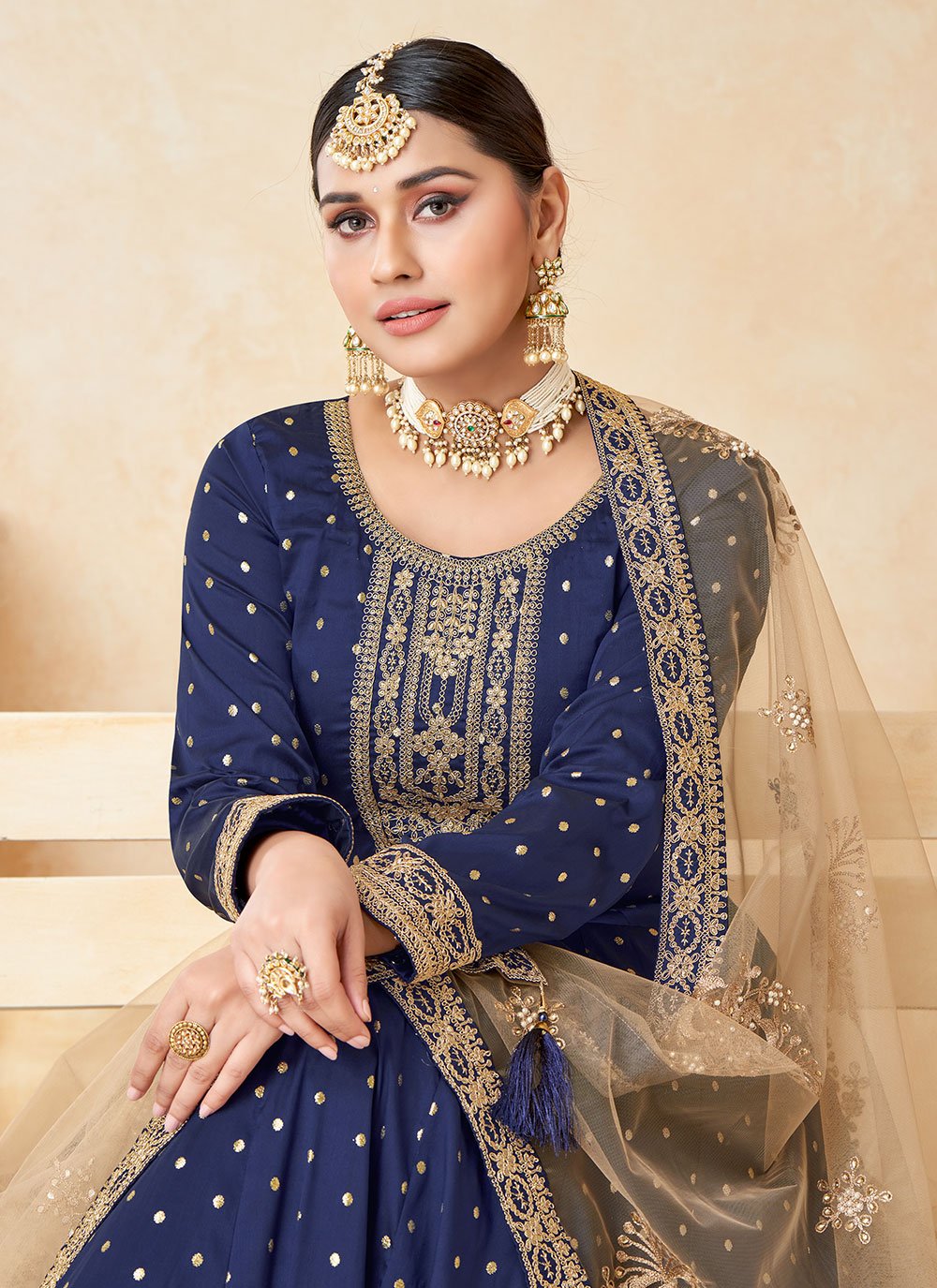 Salwar Suit Tafeta Silk Blue Embroidered Salwar Kameez