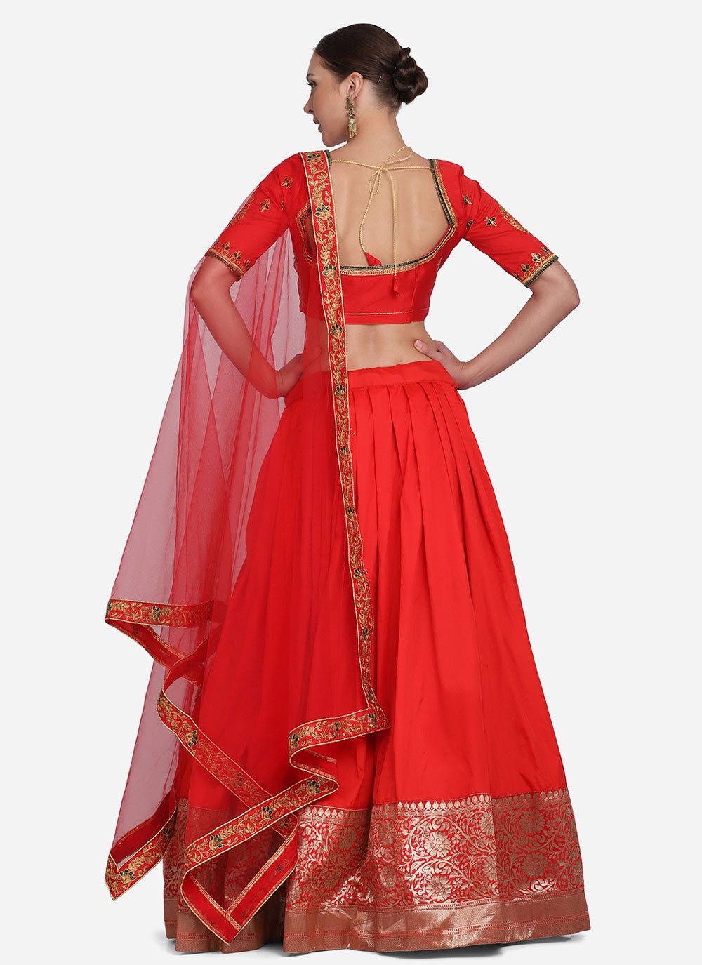 Lehenga Choli Tafeta Silk Red Plain Lehenga Choli