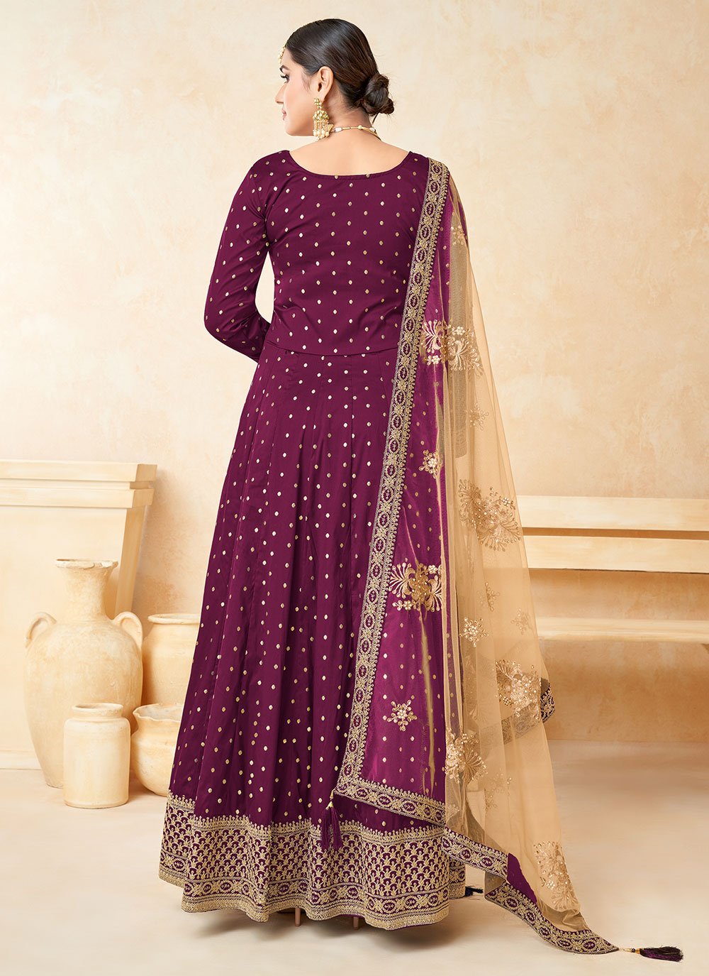 Salwar Suit Tafeta Silk Purple Embroidered Salwar Kameez