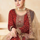 Anarkali Suit Tafeta Silk Red Embroidered Salwar Kameez