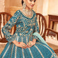 Pakistani Salwar Suit Art Silk Teal Embroidered Salwar Kameez