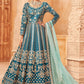 Pakistani Salwar Suit Art Silk Teal Embroidered Salwar Kameez