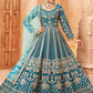 Pakistani Salwar Suit Art Silk Teal Embroidered Salwar Kameez