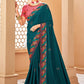 Contemporary Raw Silk Teal Embroidered Saree