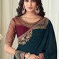 Contemporary Silk Teal Embroidered Saree