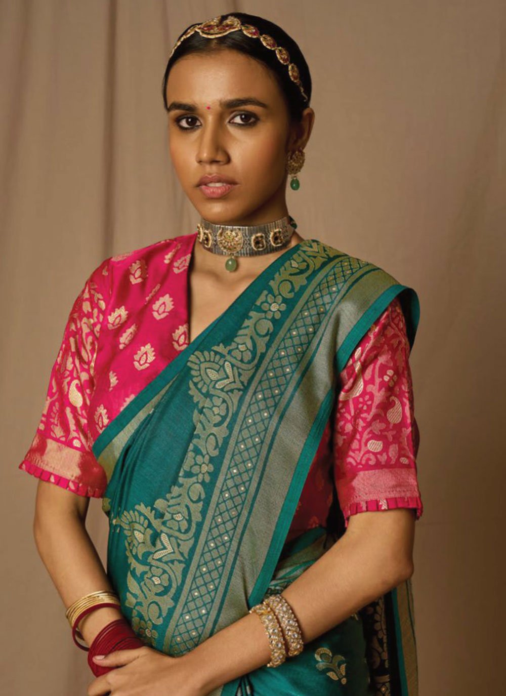 Classic Brasso Teal Woven Saree