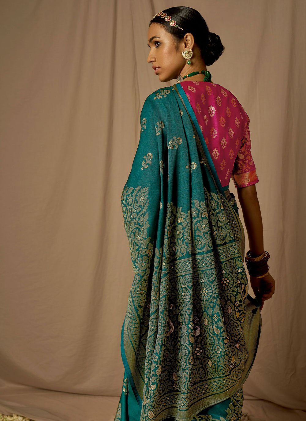 Classic Brasso Teal Woven Saree