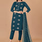 Pant Style Suit Banarasi Silk Teal Booti Salwar Kameez