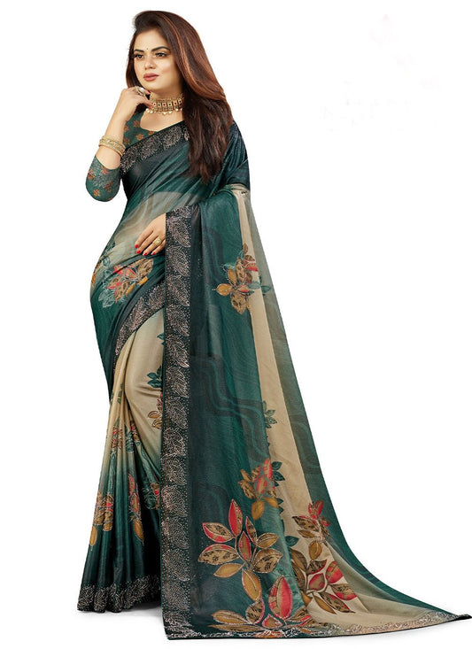 Classic Lycra Teal Fancy Work Saree