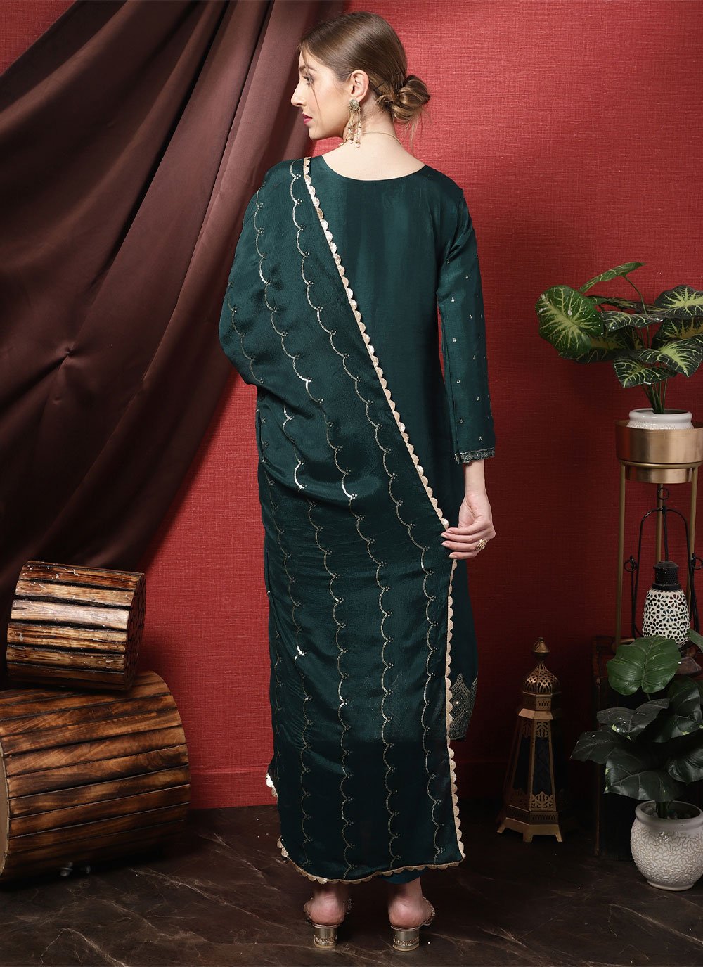 Pant Style Suit Silk Teal Embroidered Salwar Kameez