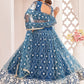 A Line Lehenga Net Teal Embroidered Lehenga Choli