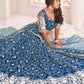 A Line Lehenga Net Teal Embroidered Lehenga Choli