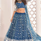 A Line Lehenga Net Teal Embroidered Lehenga Choli