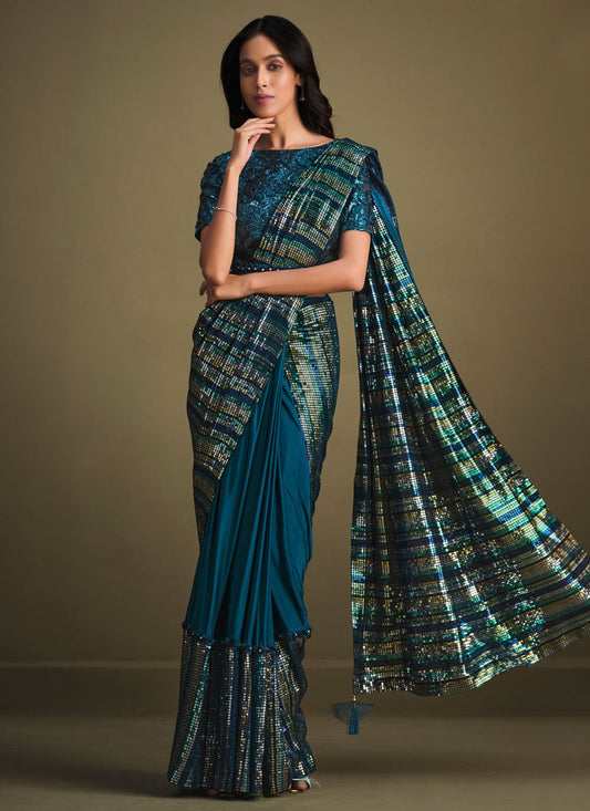 Classic Silk Teal Embroidered Saree