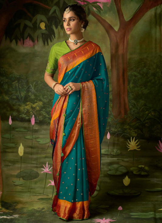 Classic Brasso Teal Weaving Saree