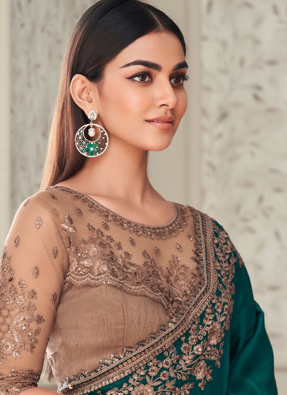 Traditional Saree Silk Teal Embroidered Saree