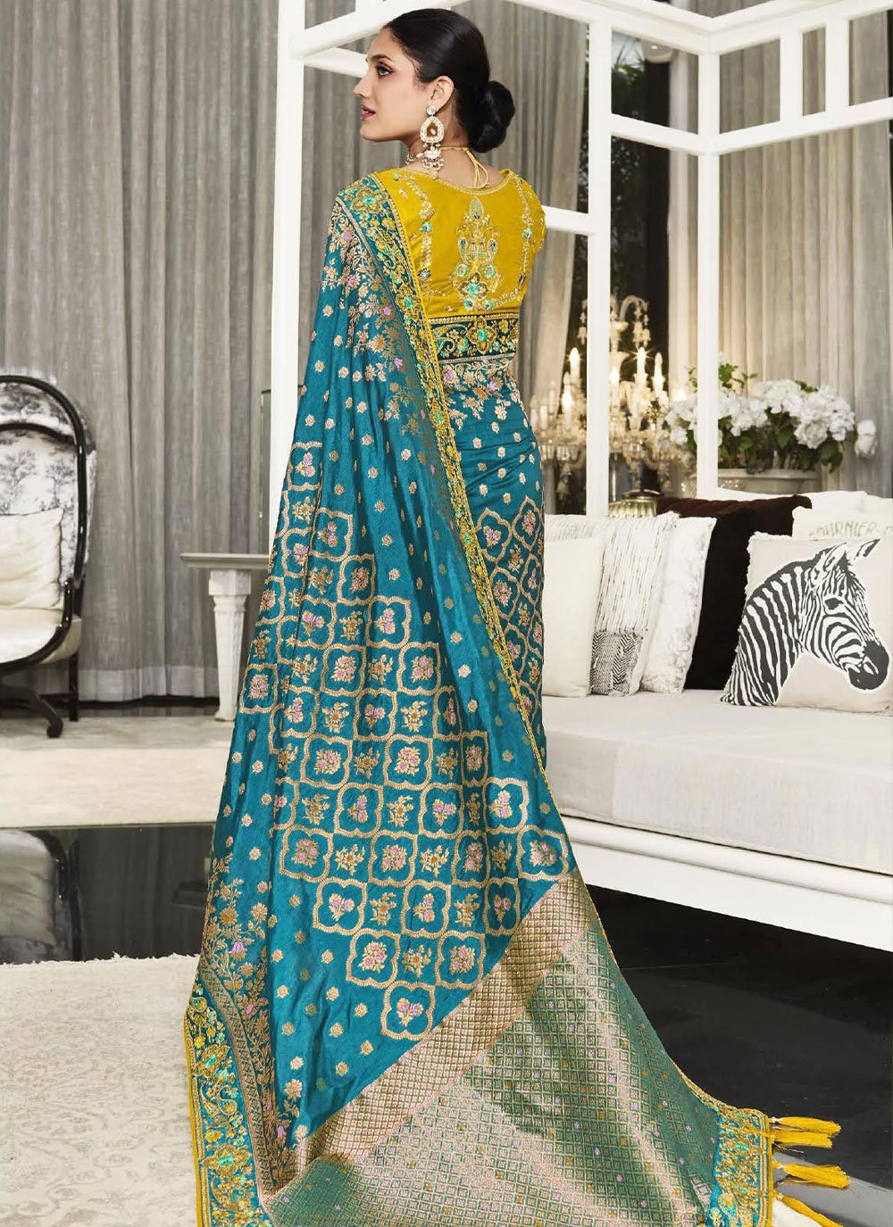 Classic Silk Teal Embroidered Saree