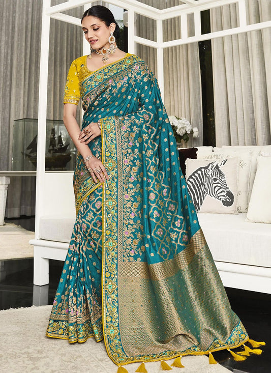 Classic Silk Teal Embroidered Saree