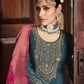 Palazzo Salwar Suit Crepe Silk Teal Embroidered Salwar Kameez