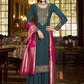 Palazzo Salwar Suit Crepe Silk Teal Embroidered Salwar Kameez