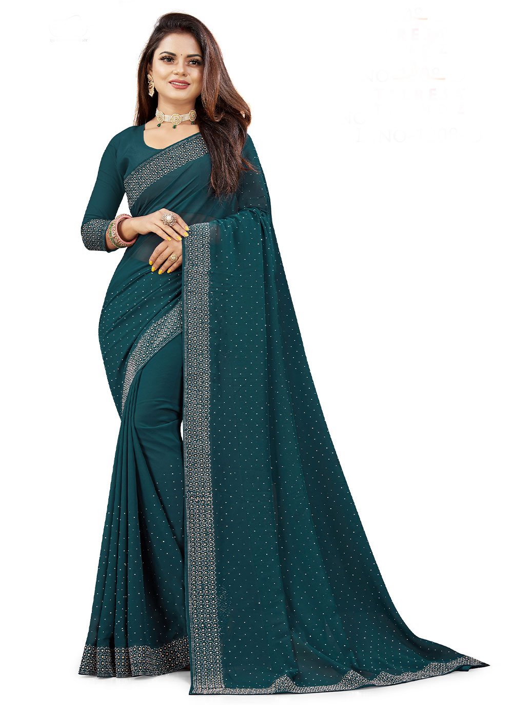 Contemporary Georgette Teal Embroidered Saree