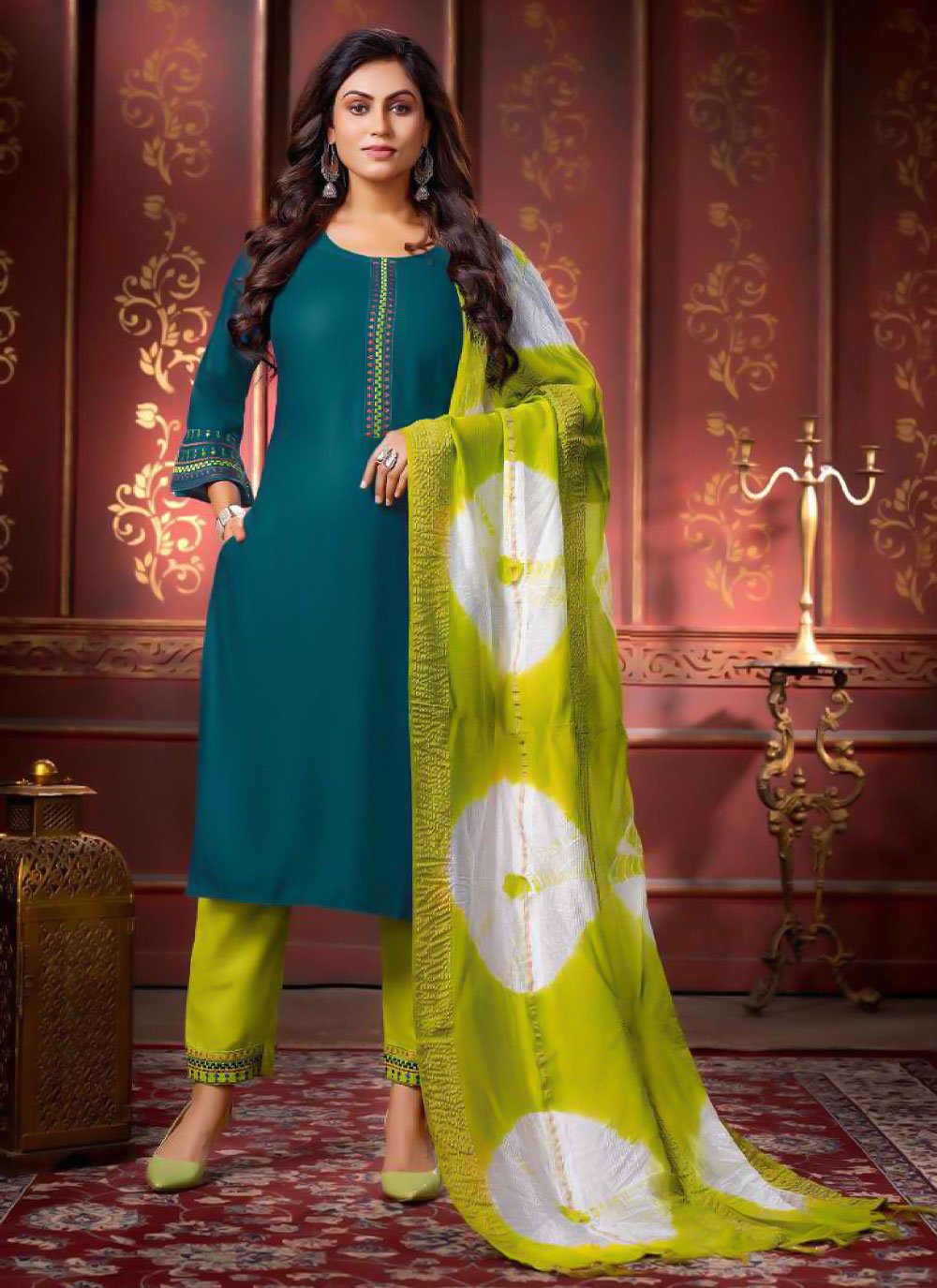 Straight Salwar Suit Rayon Teal Embroidered Salwar Kameez