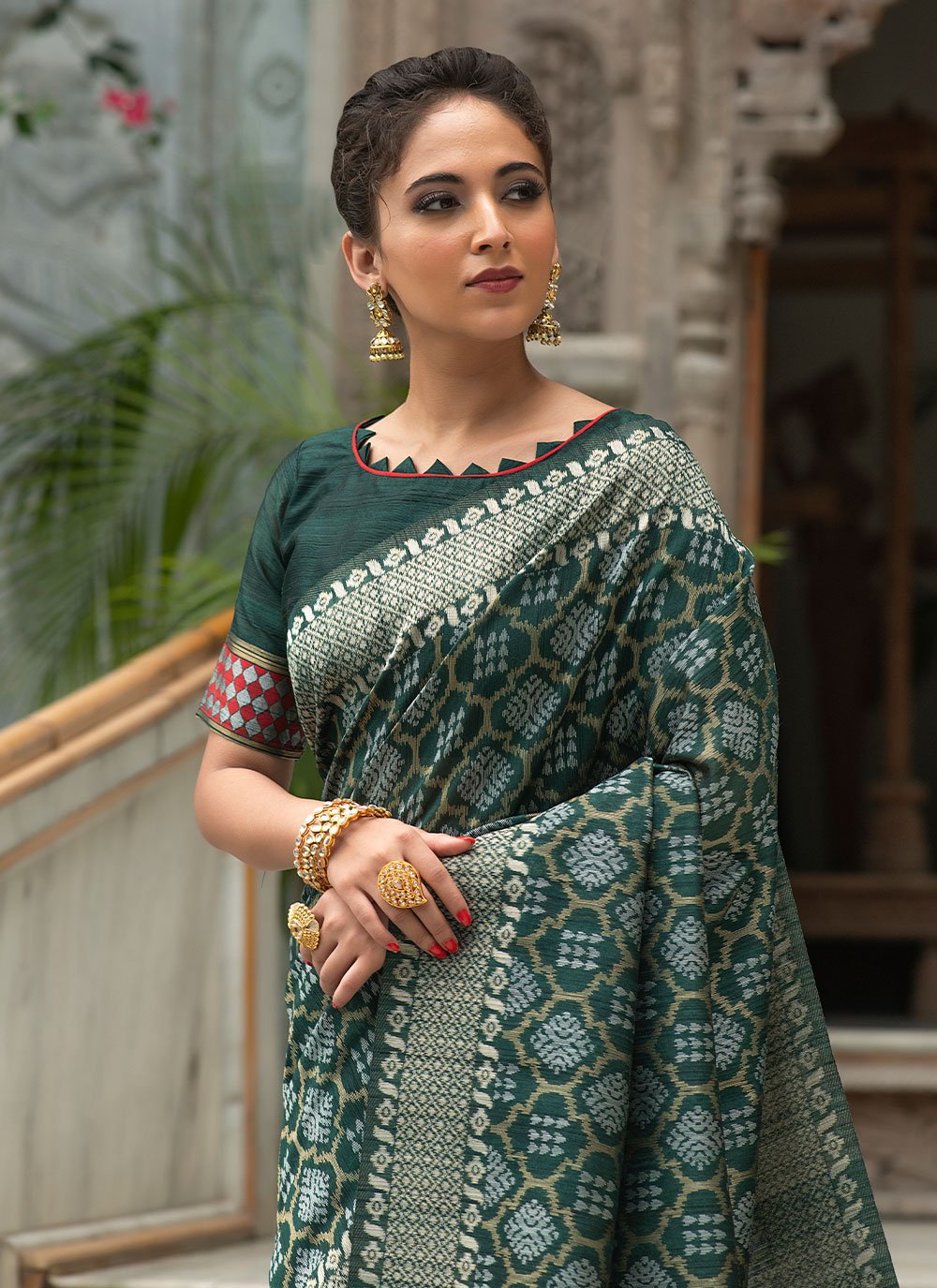 Contemporary Tussar Silk Teal Woven Saree