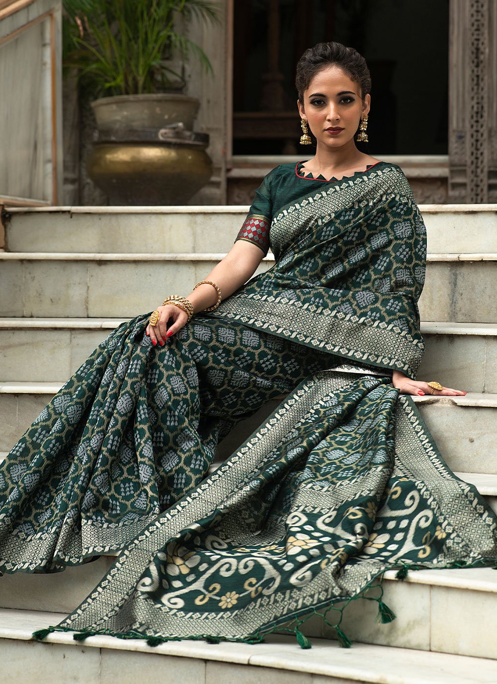 Contemporary Tussar Silk Teal Woven Saree