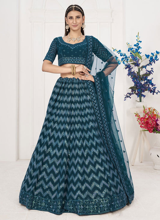 Lehenga Choli Georgette Teal Embroidered Lehenga Choli