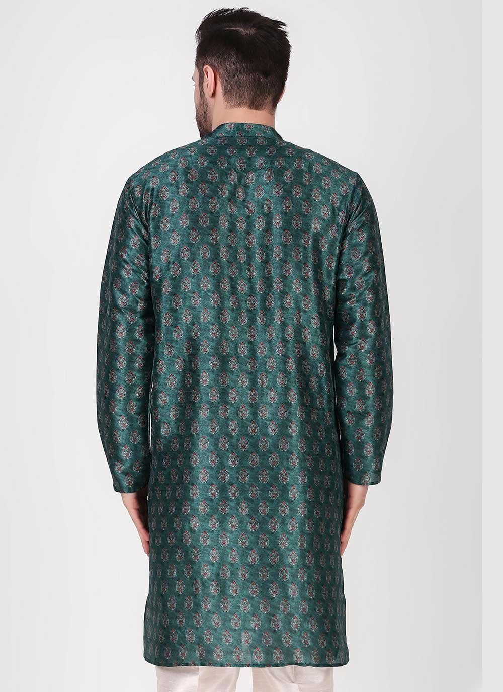 Kurta Pyjama Art Silk Teal Print Mens