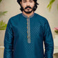 Kurta Pyjama Silk Teal Fancy Work Mens