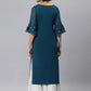 Party Wear Kurti Faux Crepe Teal Print Kurtis